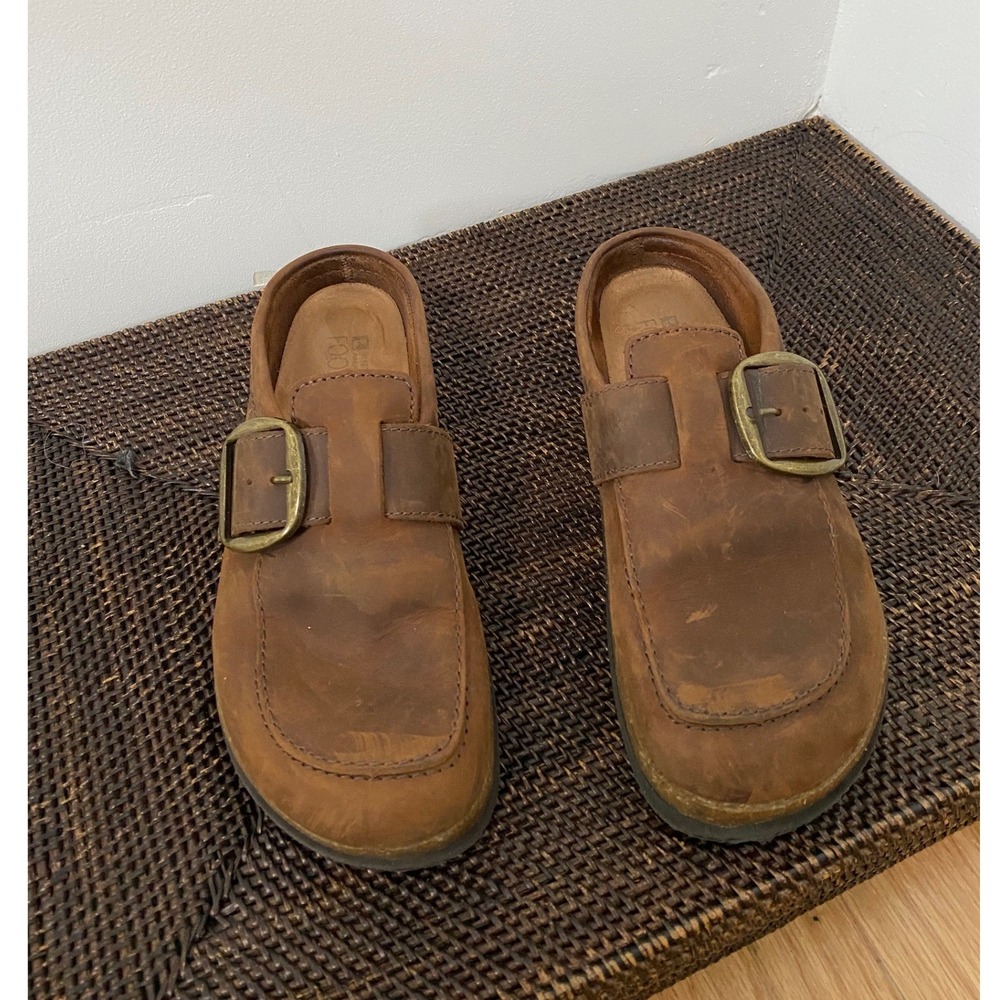 White Mountain Footbeds Bueno Clogs Women Size 9 Brown Leather Buckle Gorpcore
